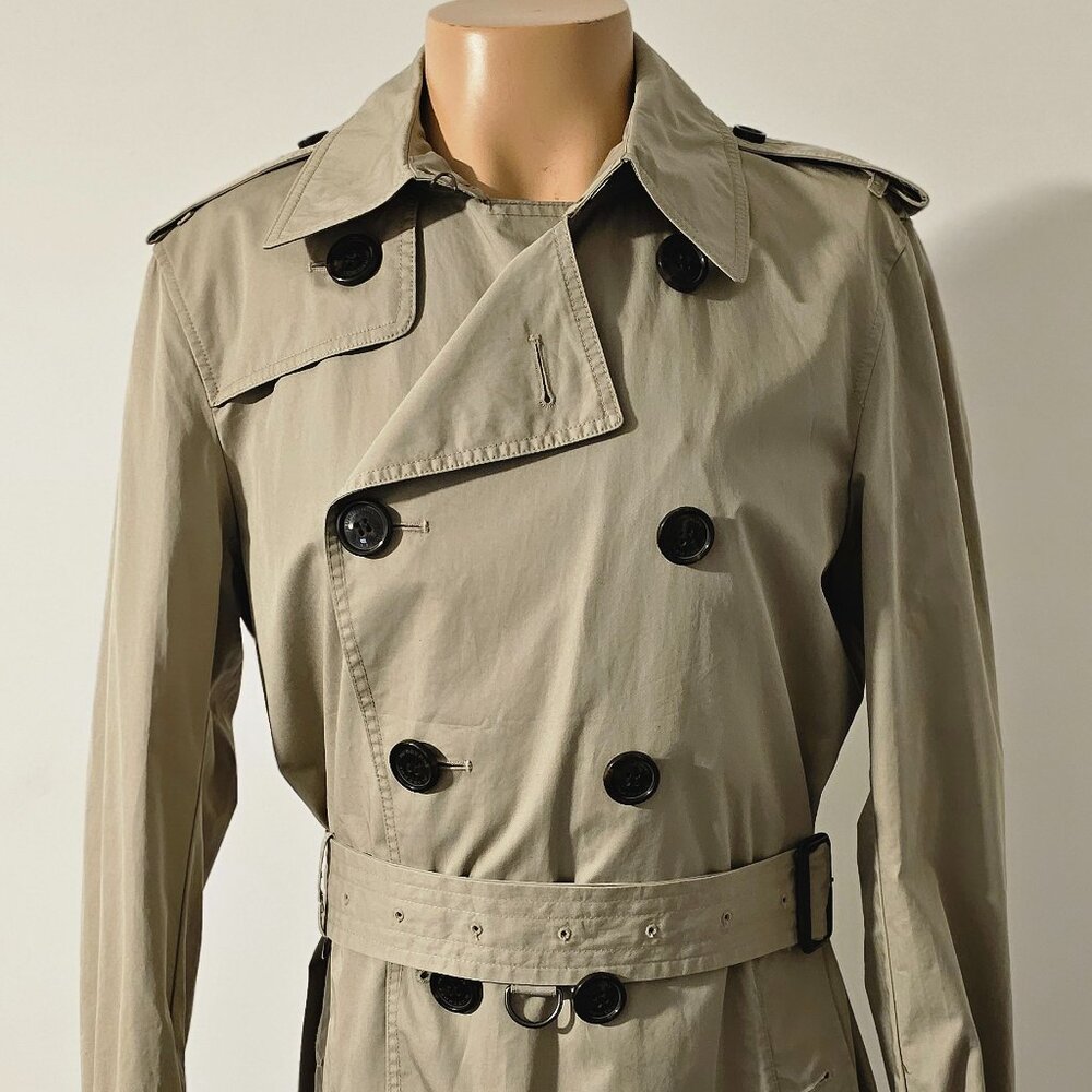 Burberry Brit Men's 100% Cotton Double Breast Trench Coat Size Medium 3/4 Length